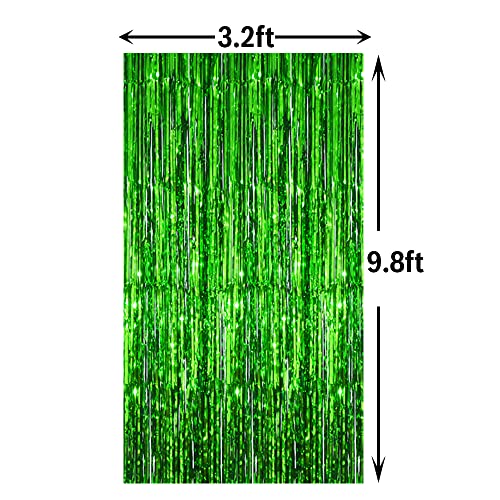 GOER 6.4 ft x 9.8 ft Metallic Tinsel Foil Fringe Curtains,Pack of 2 Party Streamer Backdrop for St. Patrick's Day,Birthday,Graduation,New Year Eve Decorations Christmas Wedding Decor (Green)