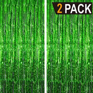 GOER 6.4 ft x 9.8 ft Metallic Tinsel Foil Fringe Curtains,Pack of 2 Party Streamer Backdrop for St. Patrick's Day,Birthday,Graduation,New Year Eve Decorations Christmas Wedding Decor (Green)