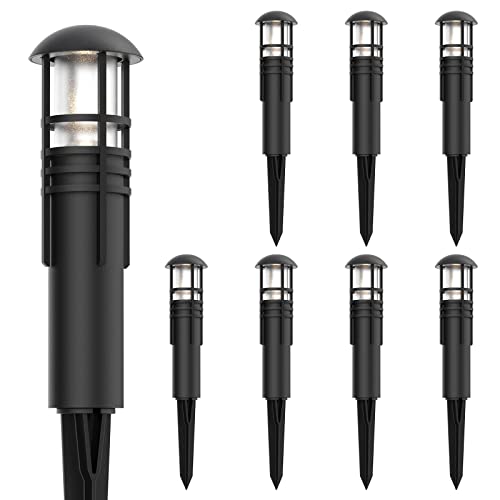 Malibu Aged Iron Collection LED Bollard Pathway Light Low Voltage Landscape Lighting Outdoor Bollard Lights for Lawn Patio Yard Walkway Driveway Pathway Garden Landscape, 8 Pack 8400-4320-08, Black