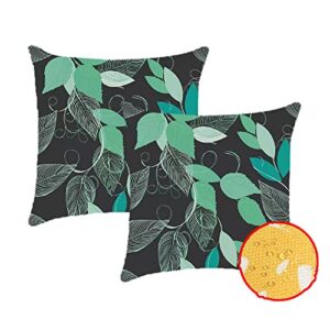 pack of 2 waterproof outdoor indoor throw pillow covers 18×18 decorative green black leaf floral outdoor patio pillows square double-sided cushion case for garden swing balcony sofa couch home decor