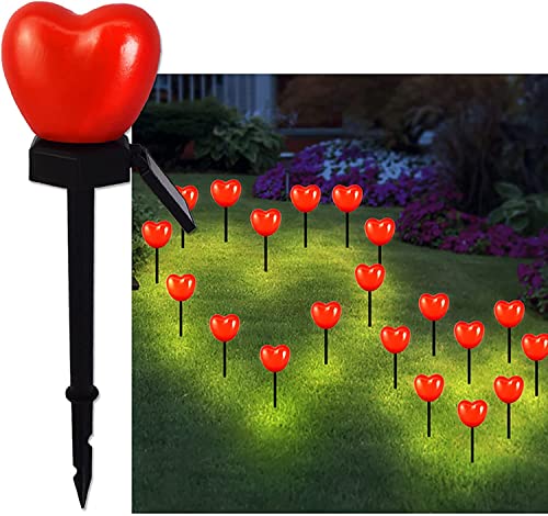 Solar Heart Light, Valentine's Day Outdoor Decorations Lights, Solar Lights LED Stakes Outdoor Red Heart-Shaped Light Garden Decor Atmosphere Light Ground Inserting Waterproof Lamp