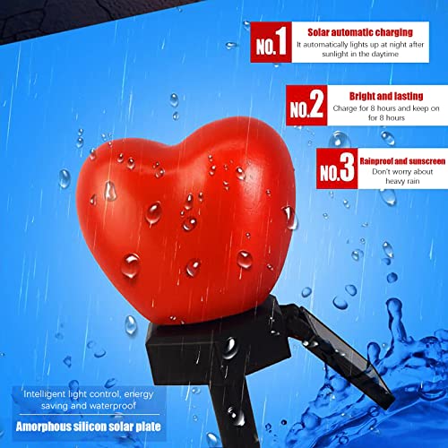 Solar Heart Light, Valentine's Day Outdoor Decorations Lights, Solar Lights LED Stakes Outdoor Red Heart-Shaped Light Garden Decor Atmosphere Light Ground Inserting Waterproof Lamp