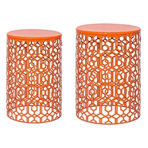 Homebeez Metal Accent Table, Set of 2 Decorative Round End Tables Nightstands, Coffee Side Tables for Indoor Outdoor and More (Orange Red)