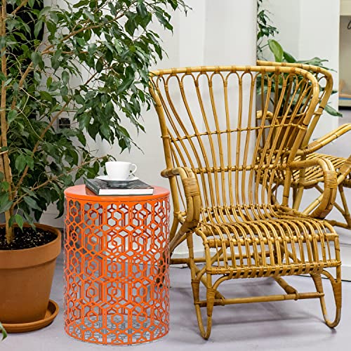 Homebeez Metal Accent Table, Set of 2 Decorative Round End Tables Nightstands, Coffee Side Tables for Indoor Outdoor and More (Orange Red)