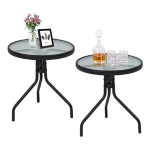 kinsunny round bistro coffee table set of 2, patio side table tempered glass top metal end table with legs, for outdoor garden backyard lawn poolside
