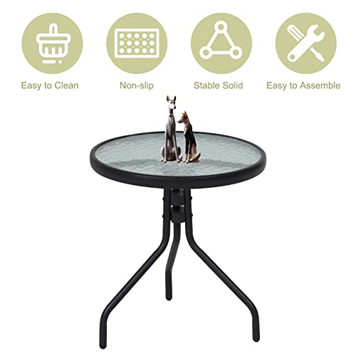 Kinsunny Round Bistro Coffee Table Set of 2, Patio Side Table Tempered Glass Top Metal End Table with Legs, for Outdoor Garden Backyard Lawn Poolside