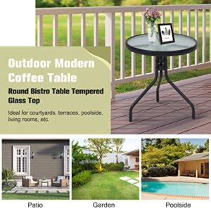 Kinsunny Round Bistro Coffee Table Set of 2, Patio Side Table Tempered Glass Top Metal End Table with Legs, for Outdoor Garden Backyard Lawn Poolside