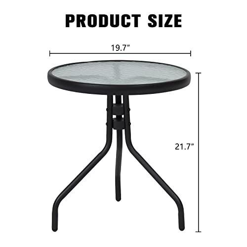 Kinsunny Round Bistro Coffee Table Set of 2, Patio Side Table Tempered Glass Top Metal End Table with Legs, for Outdoor Garden Backyard Lawn Poolside