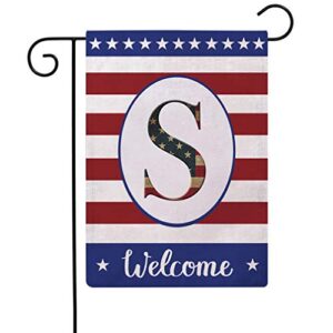 patriotic decorative flag initial letter garden flags with monogram s double sided american independence day flag welcome burlap garden flags 12.5×18 inch for house yard patio outdoor decor(s)
