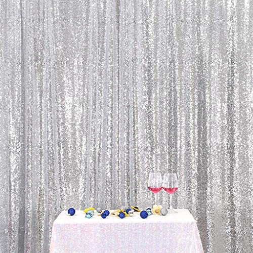 Poise3EHome 6FT x 8FT Silver Sequin Photography Backdrop Curtain for Party Decoration, Silver