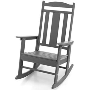 giantex patio rocking chair – all-weather hdpe porch rocker chair w/slatted high back, outdoor & indoor rocker for garden, poolside, courtyard, 330 lbs load capacity (1, grey)