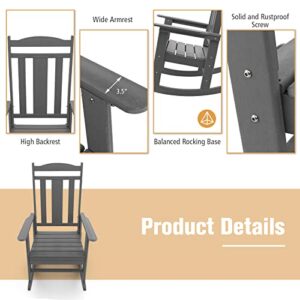 Giantex Patio Rocking Chair - All-Weather HDPE Porch Rocker Chair W/Slatted High Back, Outdoor & Indoor Rocker for Garden, Poolside, Courtyard, 330 lbs Load Capacity (1, Grey)