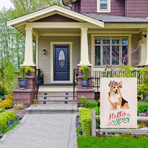 Spring Corgi with Flower Garden Flag Vertical Double Sided 12.5x18 Inch Burlap Rustic Farmhouse Yard Outdoor Flag Décor