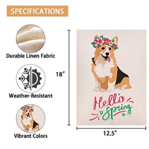 Spring Corgi with Flower Garden Flag Vertical Double Sided 12.5x18 Inch Burlap Rustic Farmhouse Yard Outdoor Flag Décor