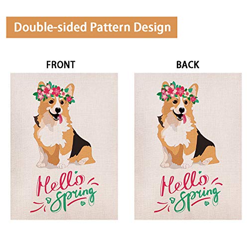 Spring Corgi with Flower Garden Flag Vertical Double Sided 12.5x18 Inch Burlap Rustic Farmhouse Yard Outdoor Flag Décor