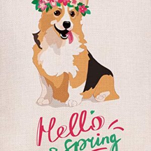 Spring Corgi with Flower Garden Flag Vertical Double Sided 12.5x18 Inch Burlap Rustic Farmhouse Yard Outdoor Flag Décor