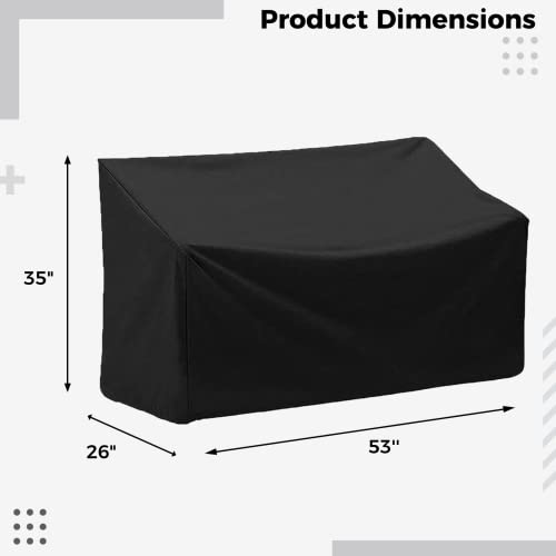 Epicover Outdoor Bench Cover, 210D Heavy Duty 2-Seater Patio Bench Furniture Covers with Air Vents, All Weather Resistant Bench Cover for Patio Furniture, 53L x 26W x 35H inches