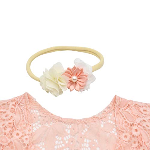 Yuehuam Newborn Girl Photography Outfits Cute Lace Rompers Photography Props with Flower Headband Baby Photo Props Bodysuit Outfit