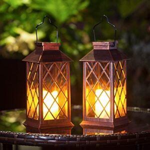 2 pack homeimpro solar lantern hanging garden outdoor lights flickering flameless candle waterproof led lamp for table patio lawn