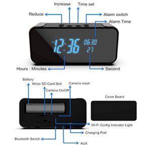 Pragovle WiFi-Hidden-Spy-Camera, Alarm Clock with Bluetooth Speaker 1080P/2K/4K Full HD Nanny Cam with Night Vision and Motion Detection Alarm, Security Recording with Phone App for Outdoor/Home