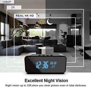 Pragovle WiFi-Hidden-Spy-Camera, Alarm Clock with Bluetooth Speaker 1080P/2K/4K Full HD Nanny Cam with Night Vision and Motion Detection Alarm, Security Recording with Phone App for Outdoor/Home