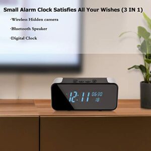 Pragovle WiFi-Hidden-Spy-Camera, Alarm Clock with Bluetooth Speaker 1080P/2K/4K Full HD Nanny Cam with Night Vision and Motion Detection Alarm, Security Recording with Phone App for Outdoor/Home