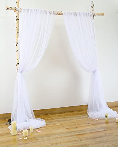 White Backdrop Curtain for Parties 10 ft x 10 ft Sheer Tulle Backdrop Drapes for Wedding Ceremony Birthday Baby Shower Photo Backdrop Curtain Decorations 2 Panels 5ft x 10ft