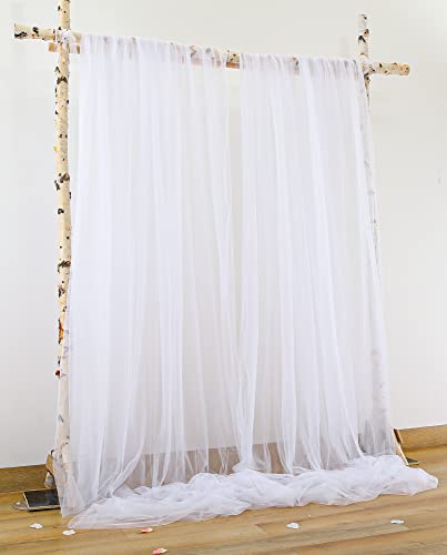 White Backdrop Curtain for Parties 10 ft x 10 ft Sheer Tulle Backdrop Drapes for Wedding Ceremony Birthday Baby Shower Photo Backdrop Curtain Decorations 2 Panels 5ft x 10ft