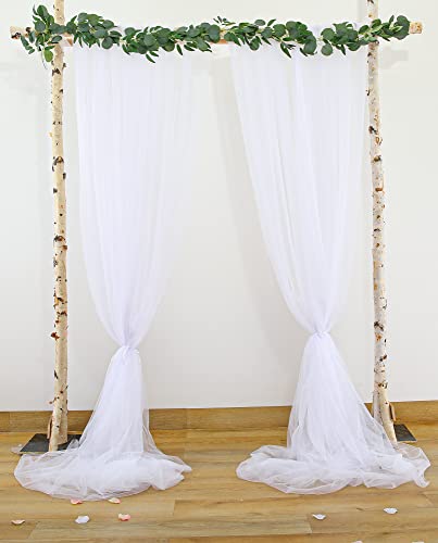 White Backdrop Curtain for Parties 10 ft x 10 ft Sheer Tulle Backdrop Drapes for Wedding Ceremony Birthday Baby Shower Photo Backdrop Curtain Decorations 2 Panels 5ft x 10ft