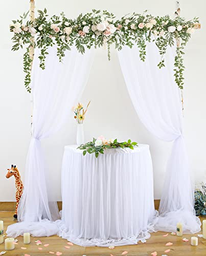 White Backdrop Curtain for Parties 10 ft x 10 ft Sheer Tulle Backdrop Drapes for Wedding Ceremony Birthday Baby Shower Photo Backdrop Curtain Decorations 2 Panels 5ft x 10ft