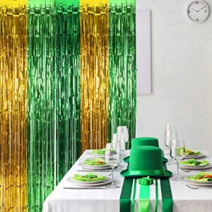 LOLStar 3 Pack St. Patrick's Day Foil Fringe Curtains St Patricks Day Party Decoration 3.3 X 6.6 ft Green Gold Light Green Tinsel Fringe Curtain Photo Booth, Streamer Backdrop for Irish Theme Decor