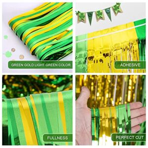 LOLStar 3 Pack St. Patrick's Day Foil Fringe Curtains St Patricks Day Party Decoration 3.3 X 6.6 ft Green Gold Light Green Tinsel Fringe Curtain Photo Booth, Streamer Backdrop for Irish Theme Decor