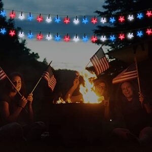 WATERGLIDE 2 Pack Solar Patriotic Star String Lights, Outdoor July 4th Decorative Light 100 LED 33 FT Each, 8 Lighting Modes, Waterproof for Independence Day Party Patio Garden Decor, Red White & Blue