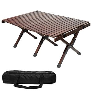 zuzhii 3ft low height portable folding wooden travel camping table for outdoor/indoor picnic, bbq and hiking with carry bag, multi-purpose for patio, garden, backyard, beach(large, walnut wood)