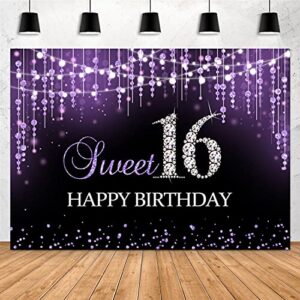 aperturee purple sweet 16 birthday backdrop 7x5ft princess bokeh glitter shiny sequin dots diamond girls happy sweet sixteen 16th photography background banner photo booth props party decorations