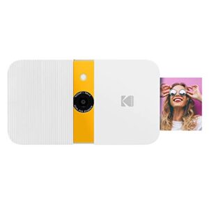kodak smile instant print digital camera – slide-open 10mp camera w/2×3 zink printer (white/ yellow)