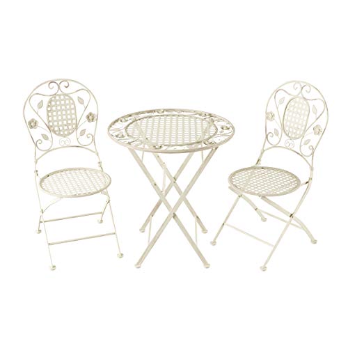 Lavish Home 80-OUTD-1 Outdoor Furniture for Garden, Patio, Porch Folding Bistro Set – 3PC Table and Chairs with Lattice & Leaf Design, White