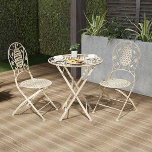 lavish home 80-outd-1 outdoor furniture for garden, patio, porch folding bistro set – 3pc table and chairs with lattice & leaf design, white