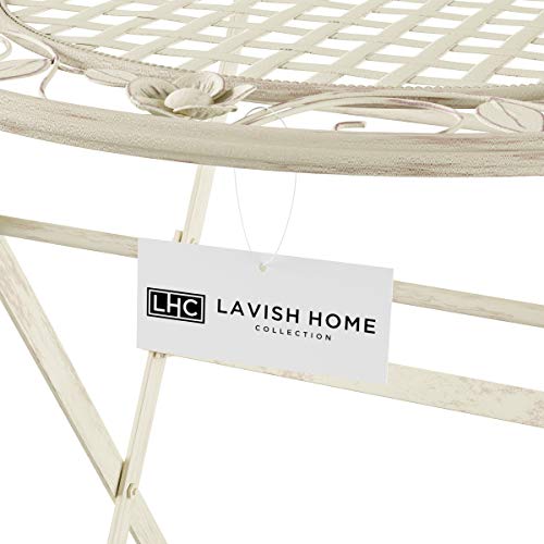 Lavish Home 80-OUTD-1 Outdoor Furniture for Garden, Patio, Porch Folding Bistro Set – 3PC Table and Chairs with Lattice & Leaf Design, White