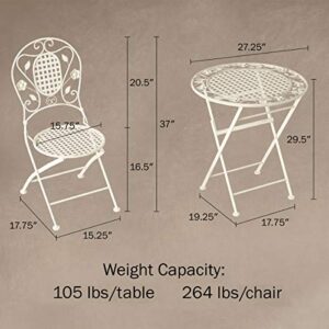 Lavish Home 80-OUTD-1 Outdoor Furniture for Garden, Patio, Porch Folding Bistro Set – 3PC Table and Chairs with Lattice & Leaf Design, White