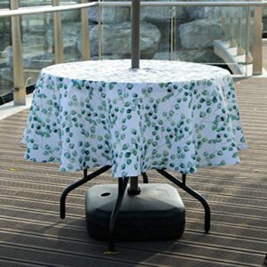 lahome eucalyptus leaf outdoor tablecloth with umbrella hole – water resistant table cover for spring summer birthday party patio garden tabletop home decor (eucalyptus leaf, zippered – 60″ round)