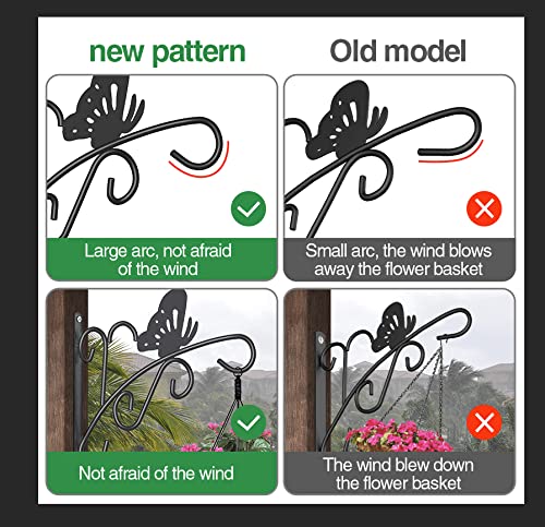 Amagabeli 4 Pack Hanging Plants Bracket 11" Planter Hooks Hanger Flower Pot Bird Feeder Wind Chimes Lanterns Patio Lawn Garden for Outdoor Indoor Wall Fence Screw Mount Against Door Arm Black BG156