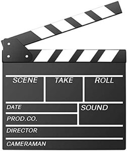 movie film clap board, hollywood clapper board wooden film movie clapboard accessory with black & white, 12″x11″ give away white erasable pen