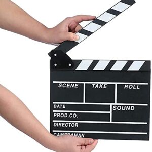 Movie Film Clap Board, Hollywood Clapper Board Wooden Film Movie Clapboard Accessory with Black & White, 12"x11" Give Away White Erasable Pen