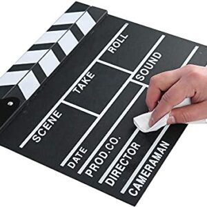 Movie Film Clap Board, Hollywood Clapper Board Wooden Film Movie Clapboard Accessory with Black & White, 12"x11" Give Away White Erasable Pen