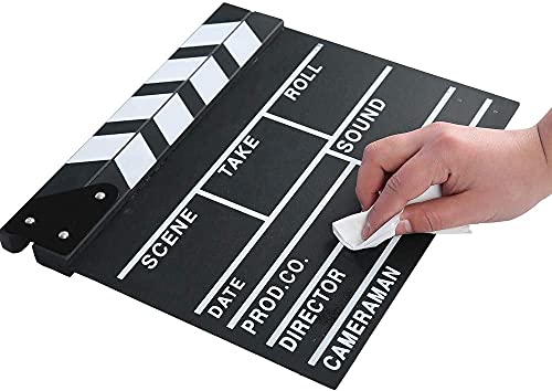 Movie Film Clap Board, Hollywood Clapper Board Wooden Film Movie Clapboard Accessory with Black & White, 12"x11" Give Away White Erasable Pen