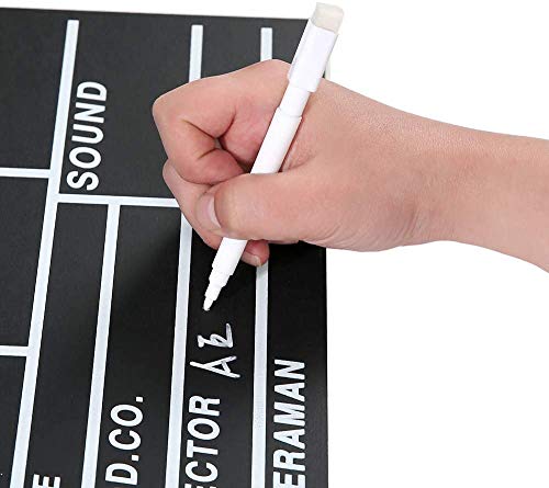 Movie Film Clap Board, Hollywood Clapper Board Wooden Film Movie Clapboard Accessory with Black & White, 12"x11" Give Away White Erasable Pen