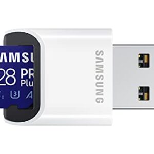 SAMSUNG PRO Plus + Reader 128GB microSDXC Up to 160MB/s UHS-I, U3, A2, V30, Full HD & 4K UHD Memory Card for Android Smartphones, Tablets, Go Pro and DJI Drone (MB-MD128KB/AM)