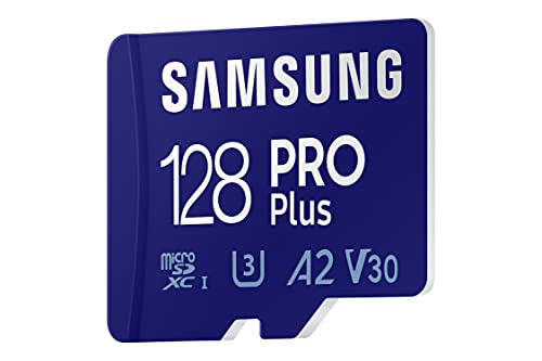 SAMSUNG PRO Plus + Reader 128GB microSDXC Up to 160MB/s UHS-I, U3, A2, V30, Full HD & 4K UHD Memory Card for Android Smartphones, Tablets, Go Pro and DJI Drone (MB-MD128KB/AM)