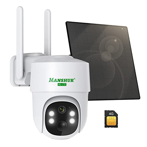 4G LTE Cellular Security Camera Outdoor Wireless, Cameras Without Wifi Needed 360° PTZ 2K/3MP Color Night Vision, 2 Way Talk, PIR Motion Detection, Spotlight & Siren, No WiFi Needed, IP66, Cloud/SD